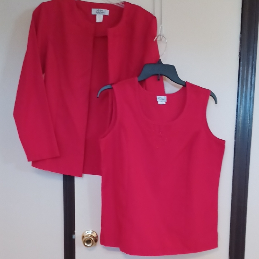 Women's Red Sleeveless Blouse and Jacket Set